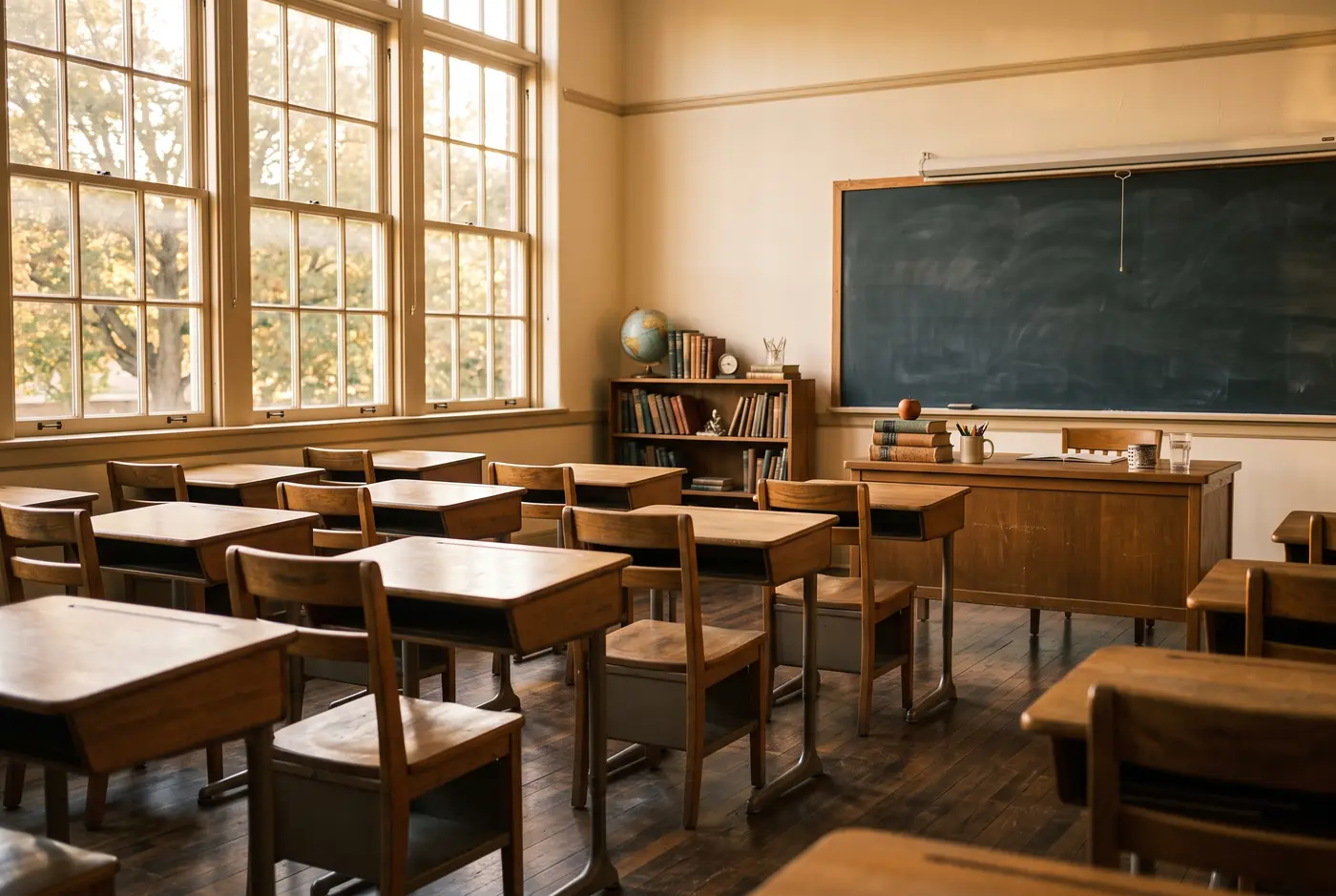 A sunlit classroom, a nod to a teaching career before insurance
