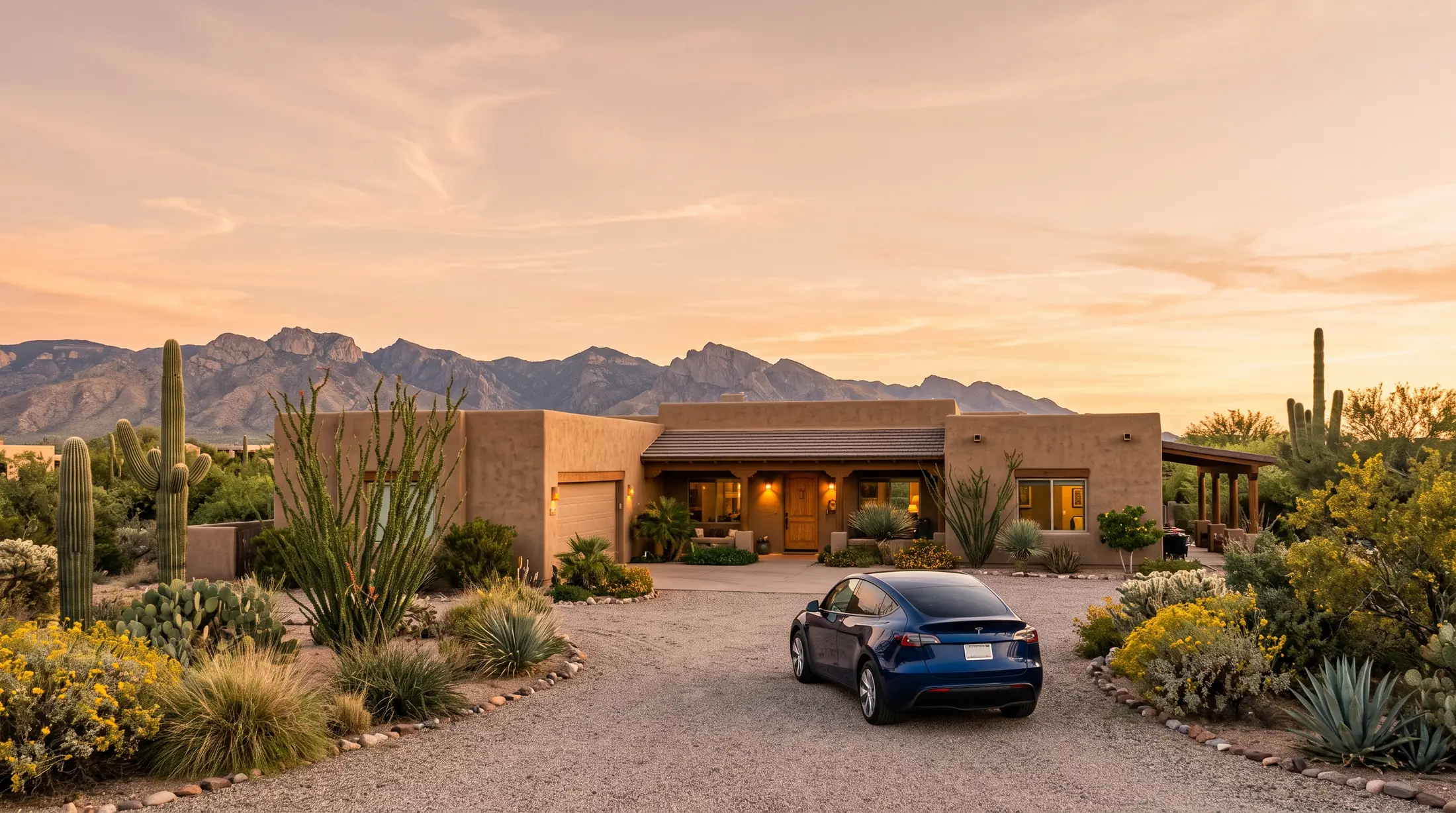 An Arizona family home at golden hour