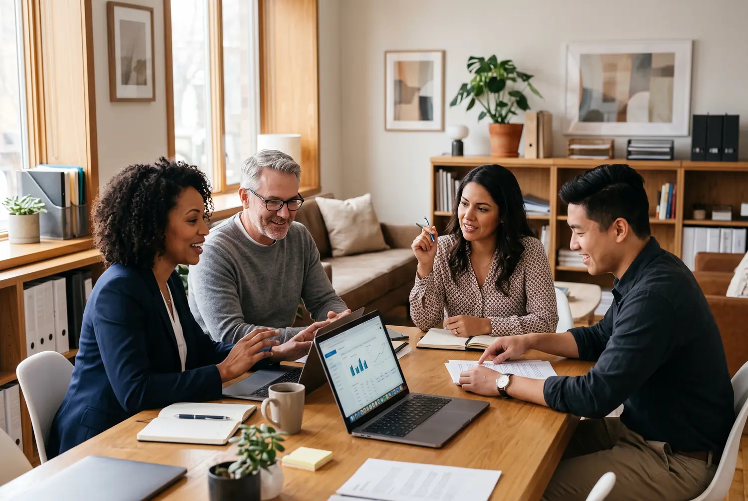 The Wilcock Filley & Associates team collaborating in the office